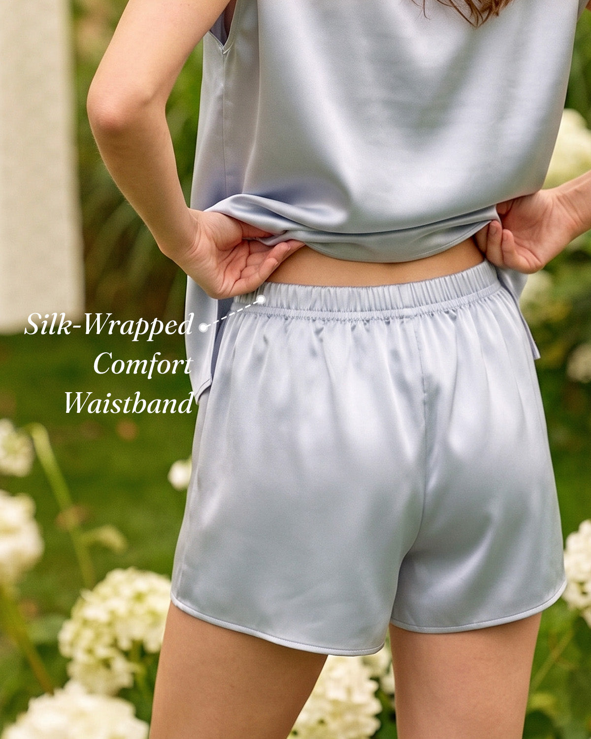 FEELITS PJ05 Pyjama femme en soie de mûrier – Ultra-doux, col bateau & manches courtes drapées