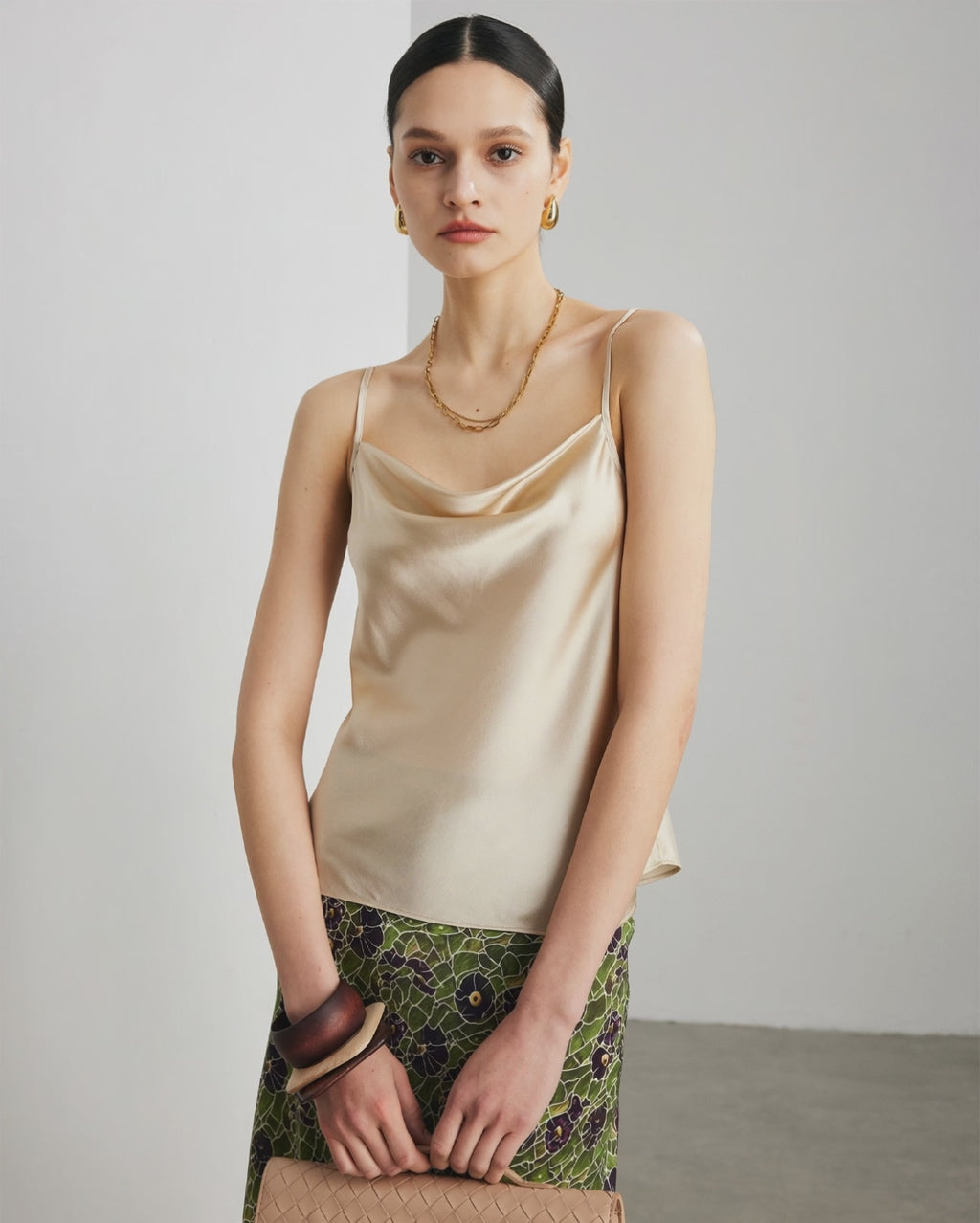 FEELITS TK04 Cowl Neck Mulberry Silk Cami – 22 Momme Adjustable Strap Tank Top - FEELITS