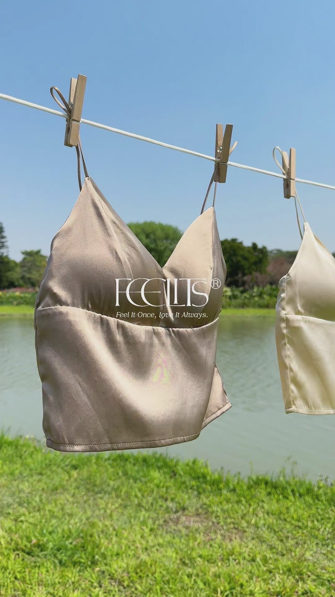 FEELITS BRA03 Silk Bralette Camisole – Wireless Mulberry Silk Satin, Soft & Breathable
