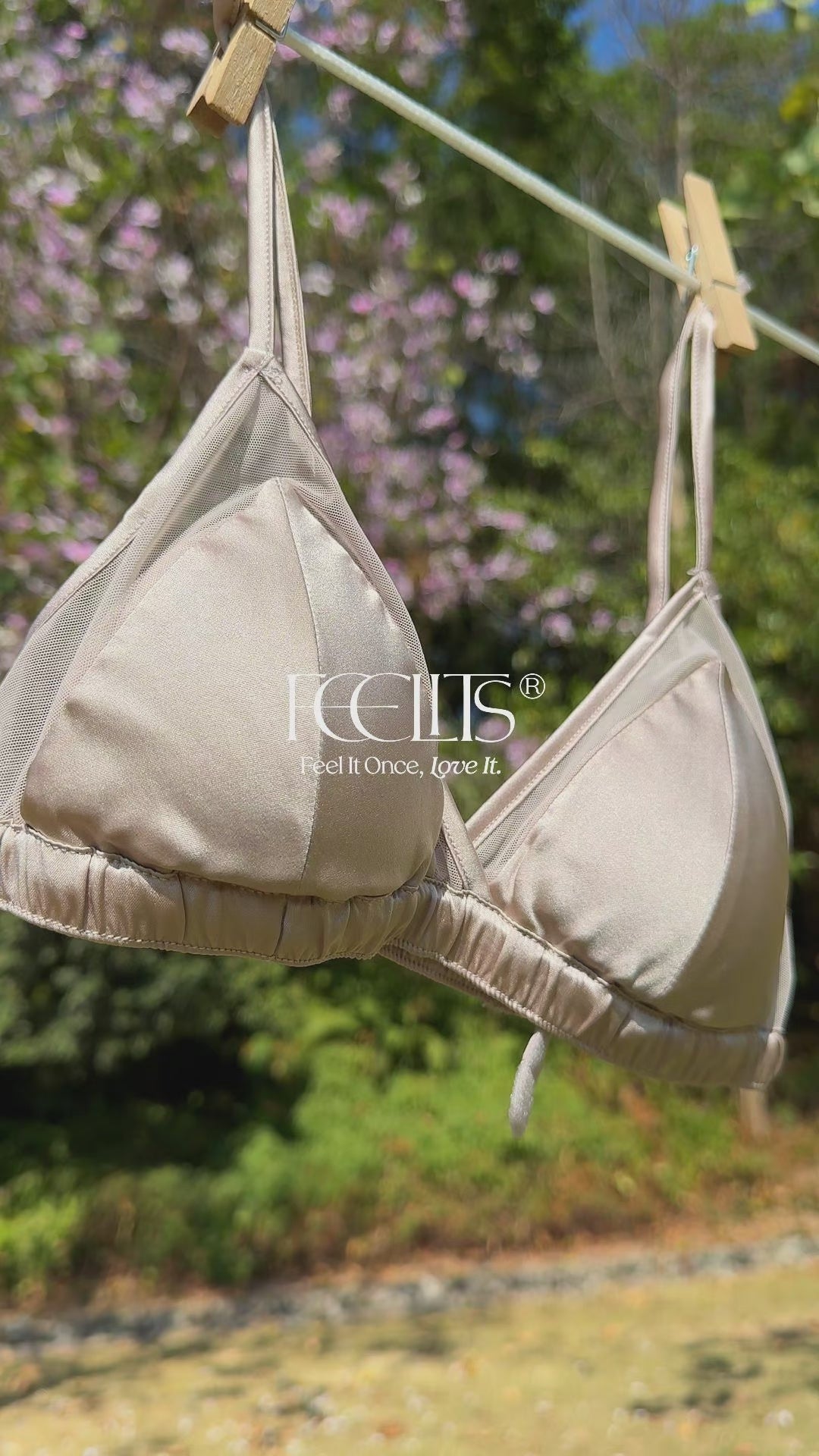 FEELITS BRA08 Seiden-Spitzen-Bralette im Dreieck-Design mit herausnehmbaren Pads – Bügelloser Maulbeerseiden-Satin-BH