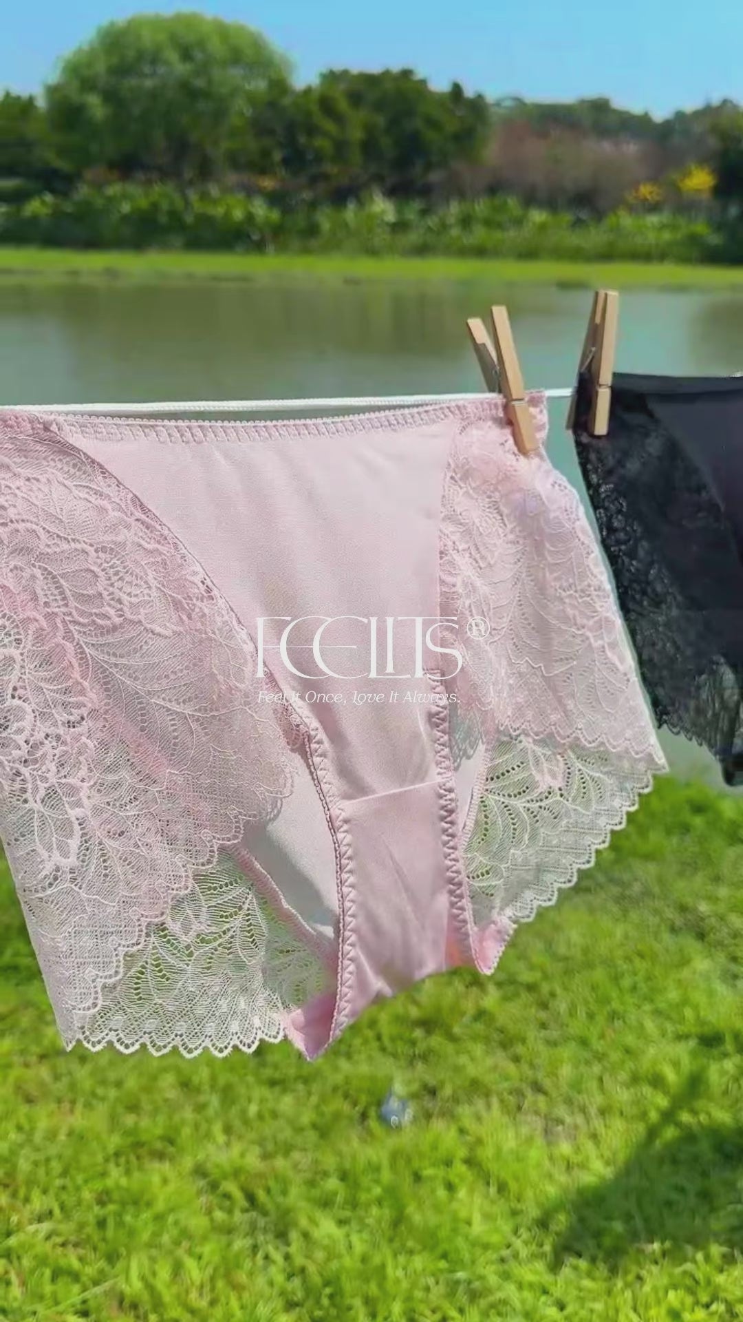 FEELITS KN14 Silk Mid-Rise Lace Briefs – 6A Mulberry Silk, Breathable & Moisture-Wicking - FEELITS