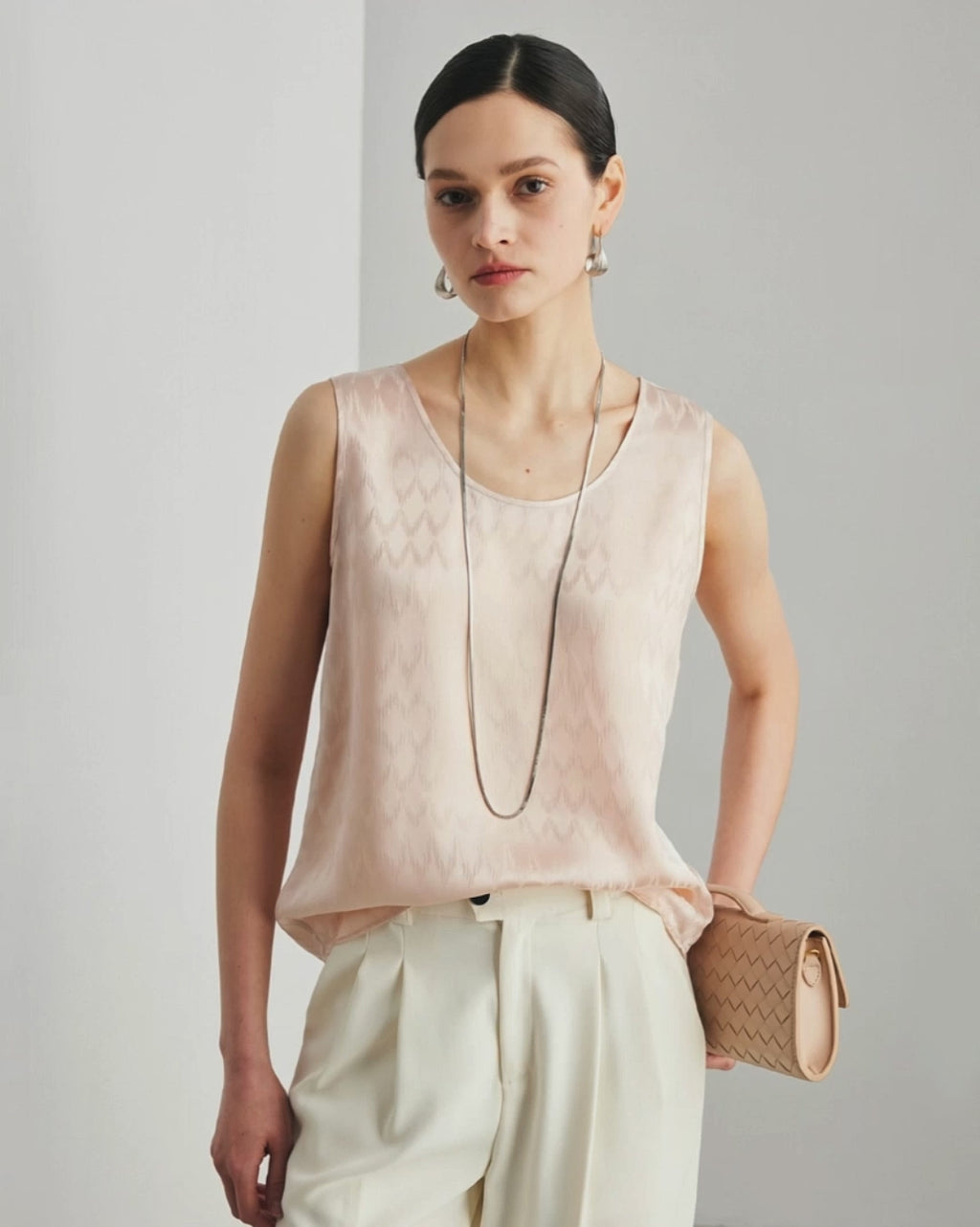 FEELITS TK03 Jacquard Mulberry Silk Tank Top – 22 Momme Sleeveless Flowy Cami - FEELITS