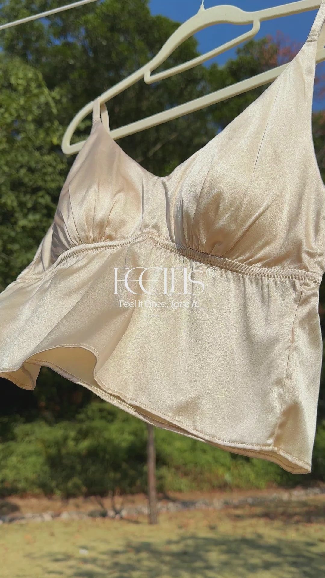 FEELITS TK02 22 Momme Mulberry Silk Cami Crop Top – Adjustable Straps & Built-In Soft Pads - FEELITS