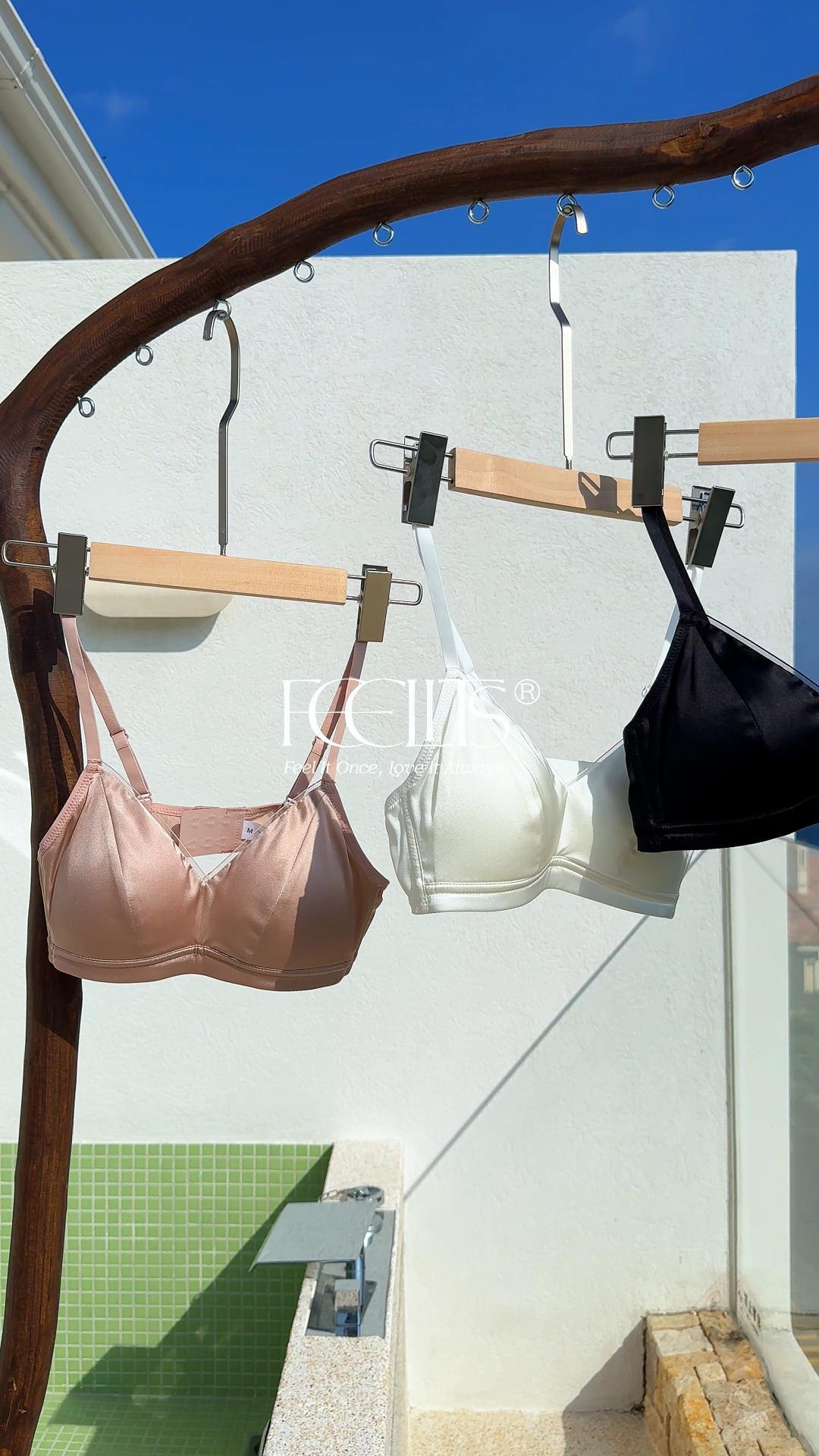 FEELITS BRA09 Mulberry Silk Full-Coverage Wireless Bralette – Soft Cup Satin Bra with Adjustable Straps - FEELITS