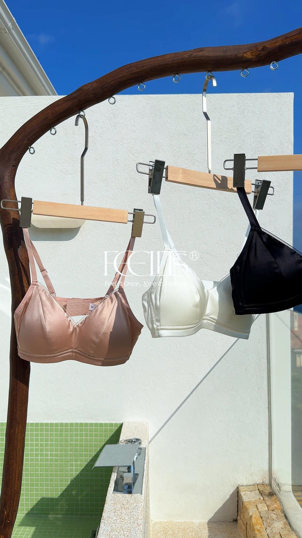 FEELITS BRA09 Mulberry Silk Full-Coverage Wireless Bralette – Soft Cup Satin Bra with Adjustable Straps - FEELITS