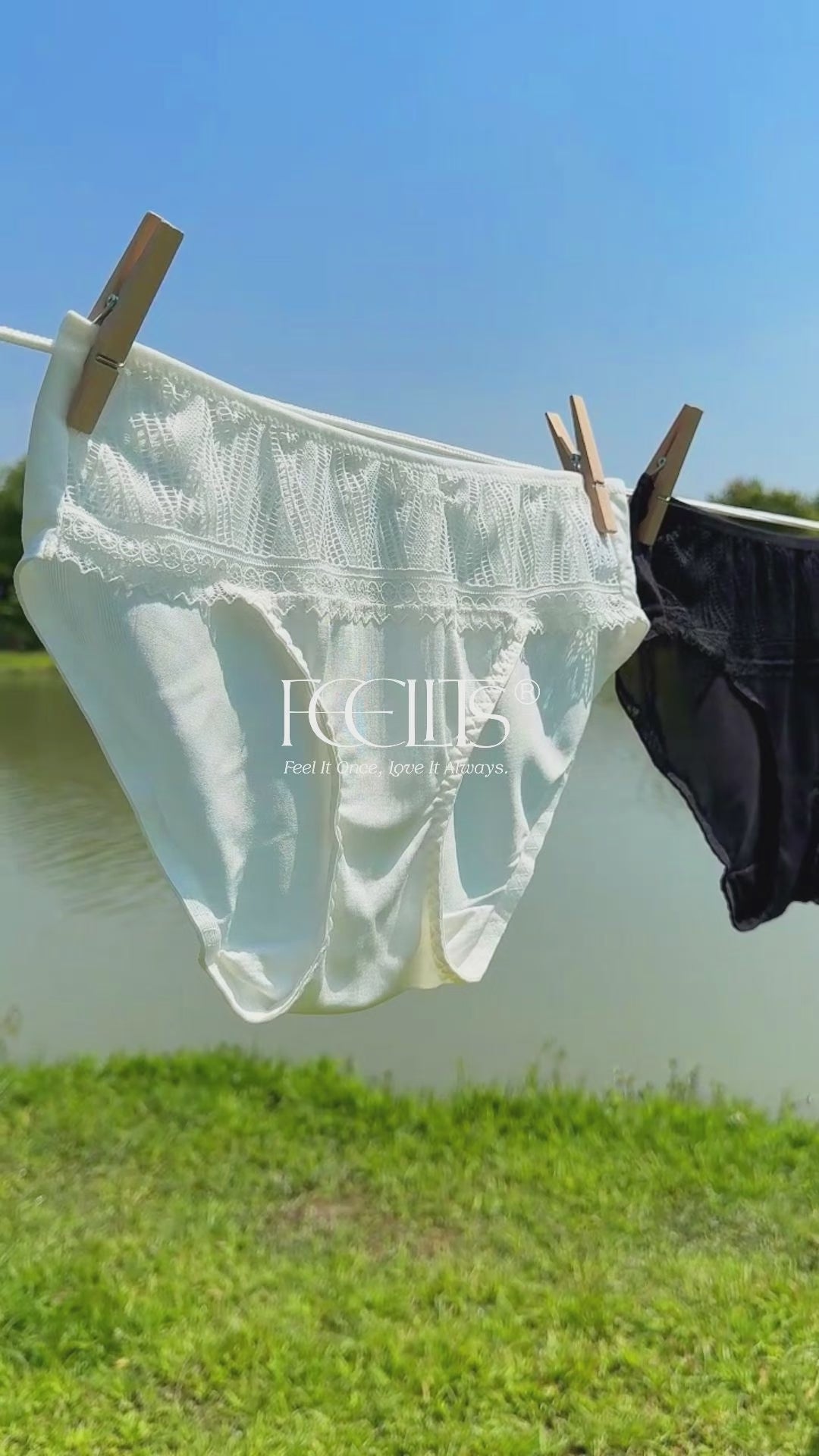 FEELITS KN11 Silk Satin Lace Bikini Panties – 6A Mulberry Silk, Ultra-Breathable & Quick-Dry - FEELITS