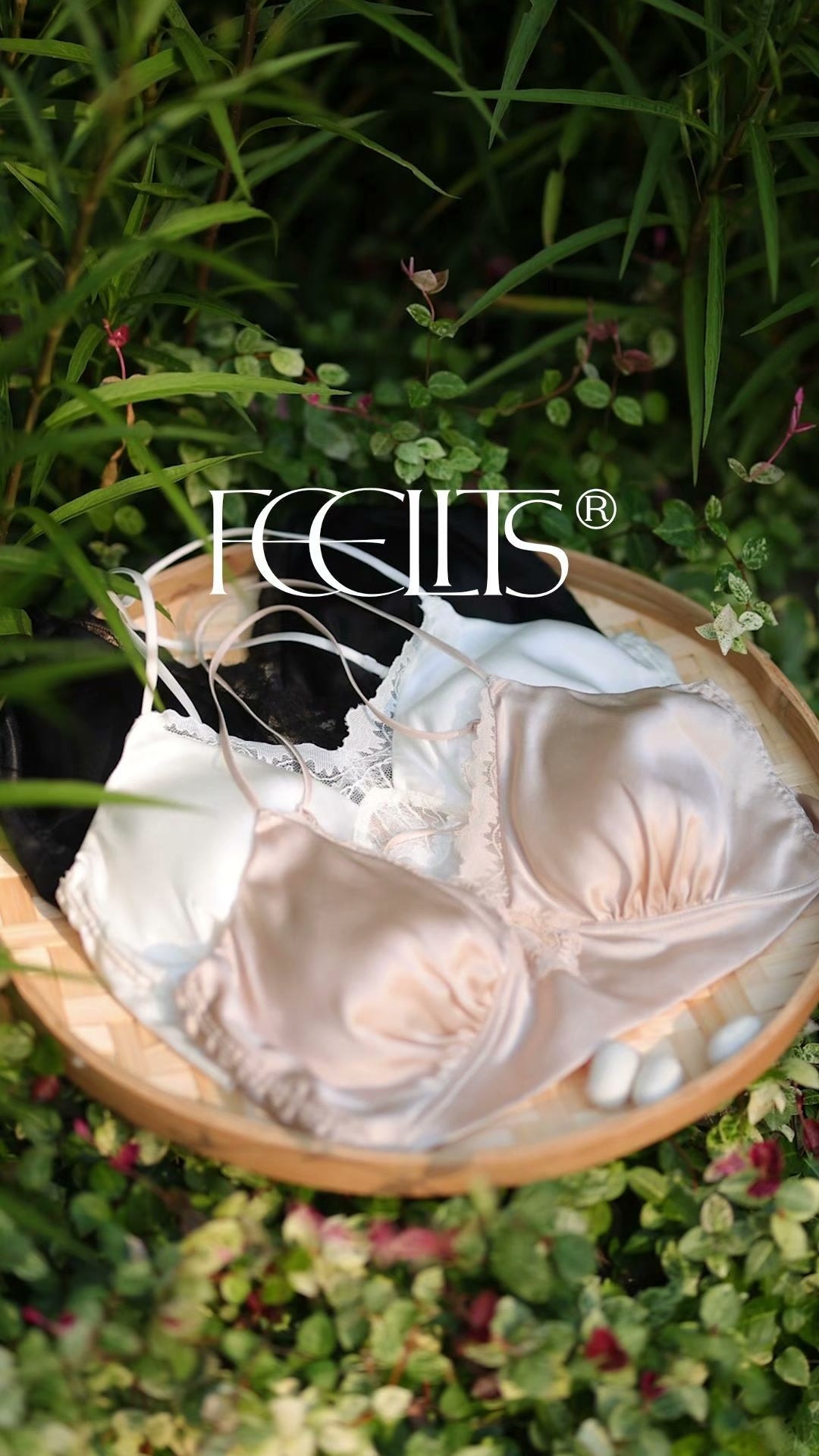 FEELITS BRA17 22 Momme Mulberry Silk Lace Bralette – Wire Free Padded Bra with Crisscross Back