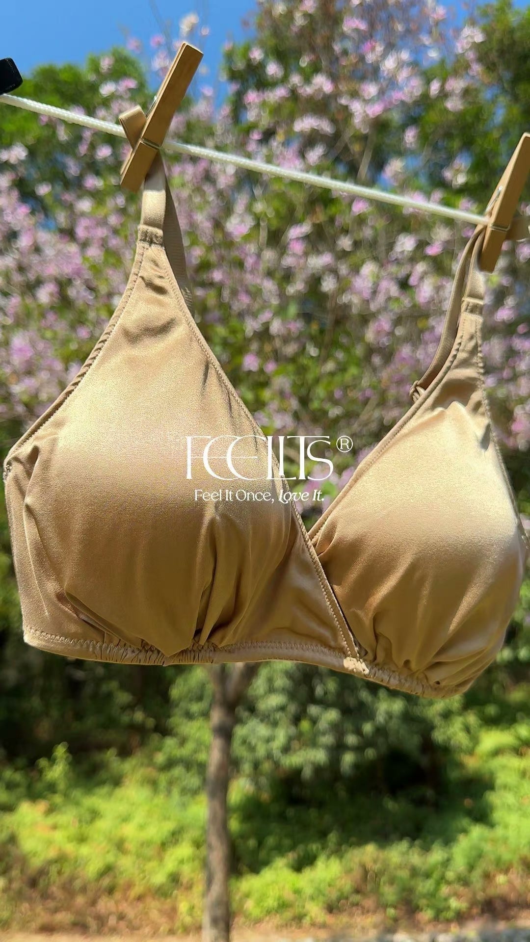 FEELITS BRA10 19 Momme Mulberry Silk Wireless Bralette – Push-Up Satin Bra with Adjustable Straps