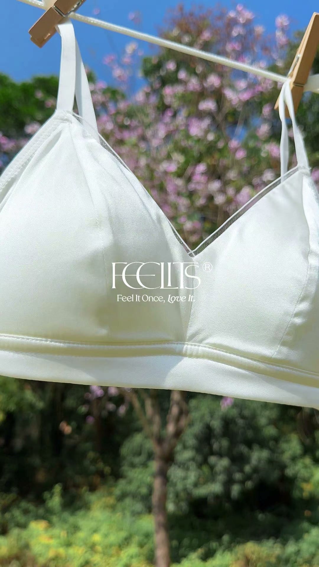 FEELITS BRA09 Bralette senza ferretto in pura seta gelso a copertura totale – Reggiseno in raso con coppe morbide e spalline regolabili