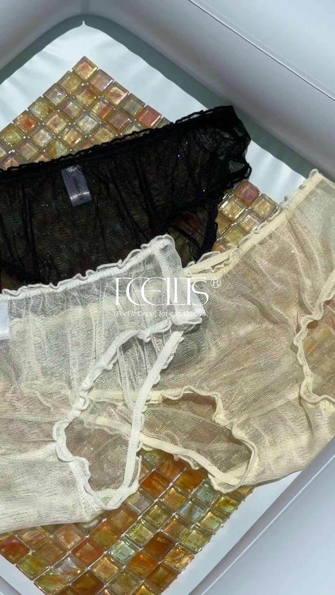 FEELITS KN30 Sheer Ruffle-Edge Silk Bikini Panties - 100% Mulberry Silk, Breathable & Ultra-Soft - FEELITS