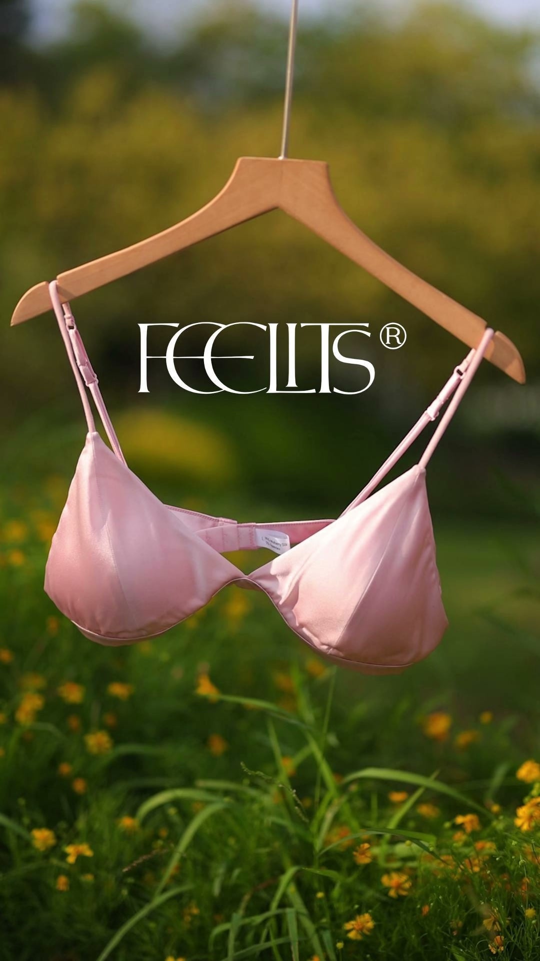 FEELITS BRA02 Silk Wireless Triangle Bralette – Wire-Free Silk Satin Bra, Breathable & Ultra-Soft