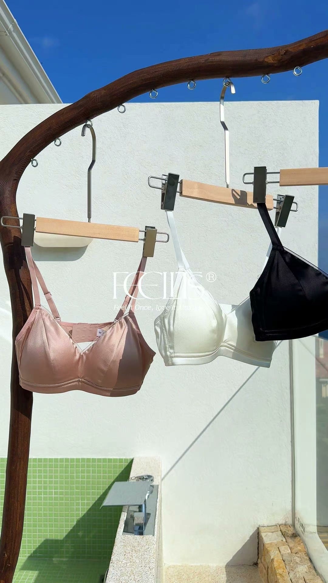 FEELITS BRA09 Mulberry Silk Full-Coverage Wireless Bralette – Soft Cup Satin Bra with Adjustable Straps - FEELITS
