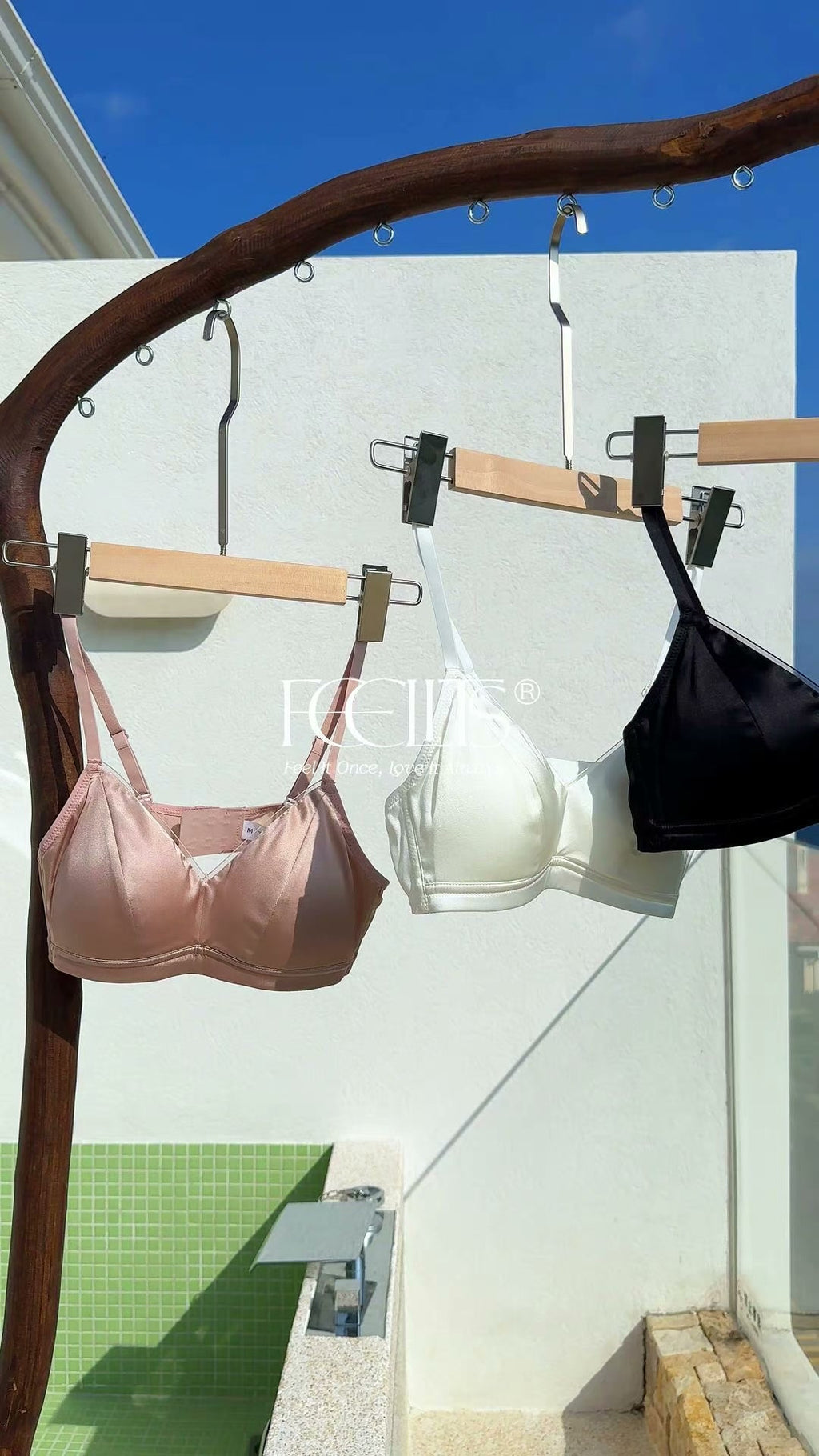 FEELITS BRA09 Mulberry Silk Full-Coverage Wireless Bralette – Soft Cup Satin Bra with Adjustable Straps - FEELITS