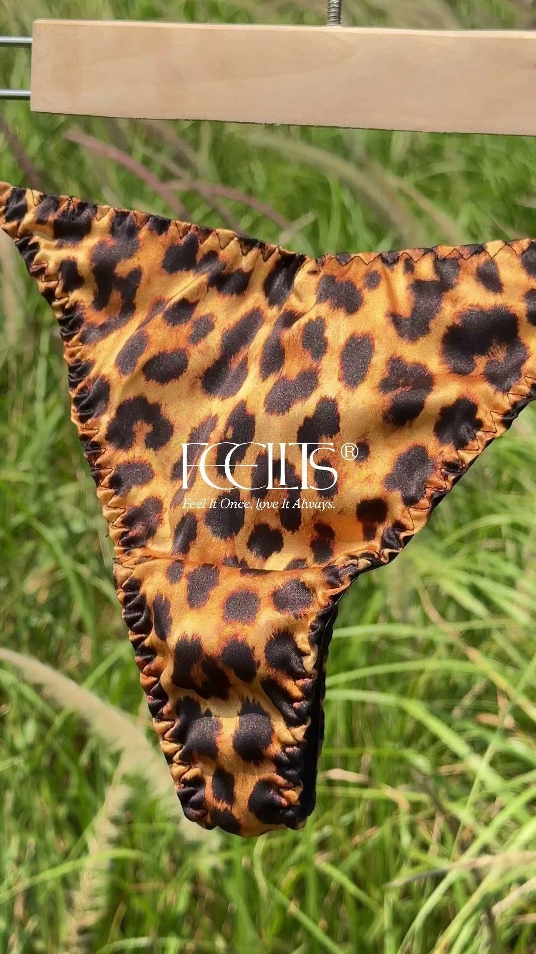 FEELITS THP01 Golden Leopard V-Front Thong – 100% 6A Mulberry Silk