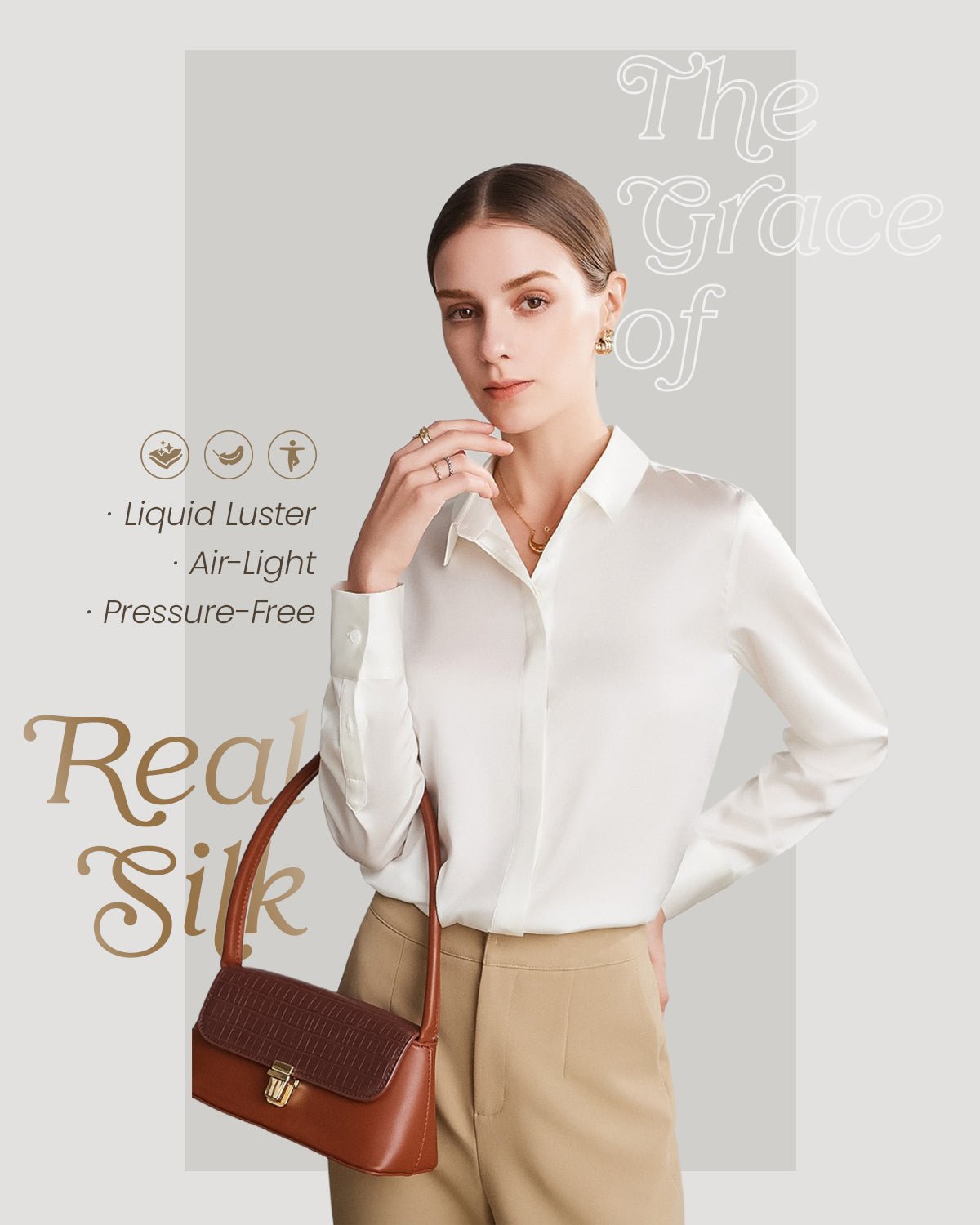 Womens 100% Mulberry Silk Blouse, 22 Momme Silk Collared Neck Long Sleeve Button Down Shirts, Elegant Casual Work Top - FEELITS