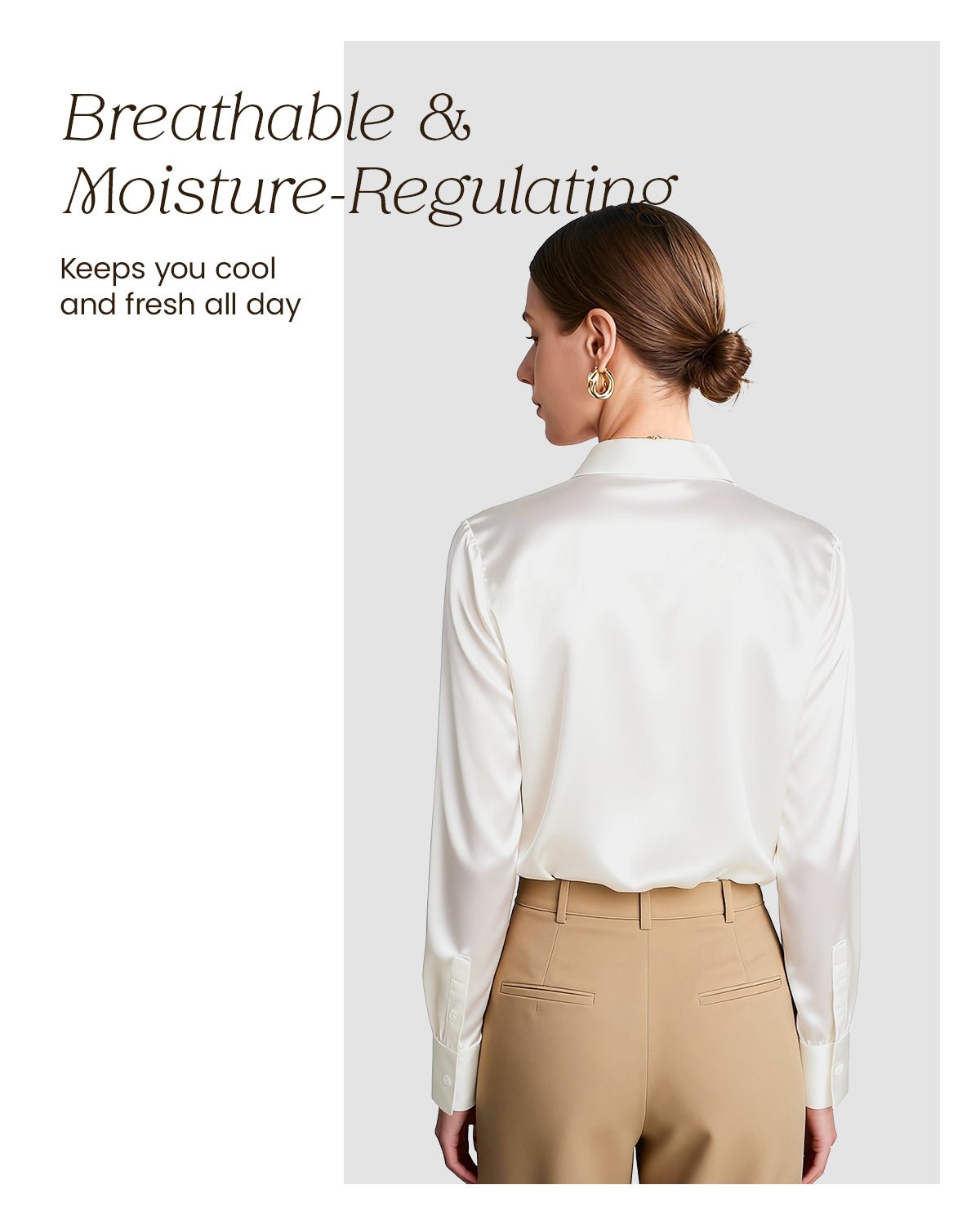 Womens 100% Mulberry Silk Blouse, 22 Momme Silk Collared Neck Long Sleeve Button Down Shirts, Elegant Casual Work Top - FEELITS