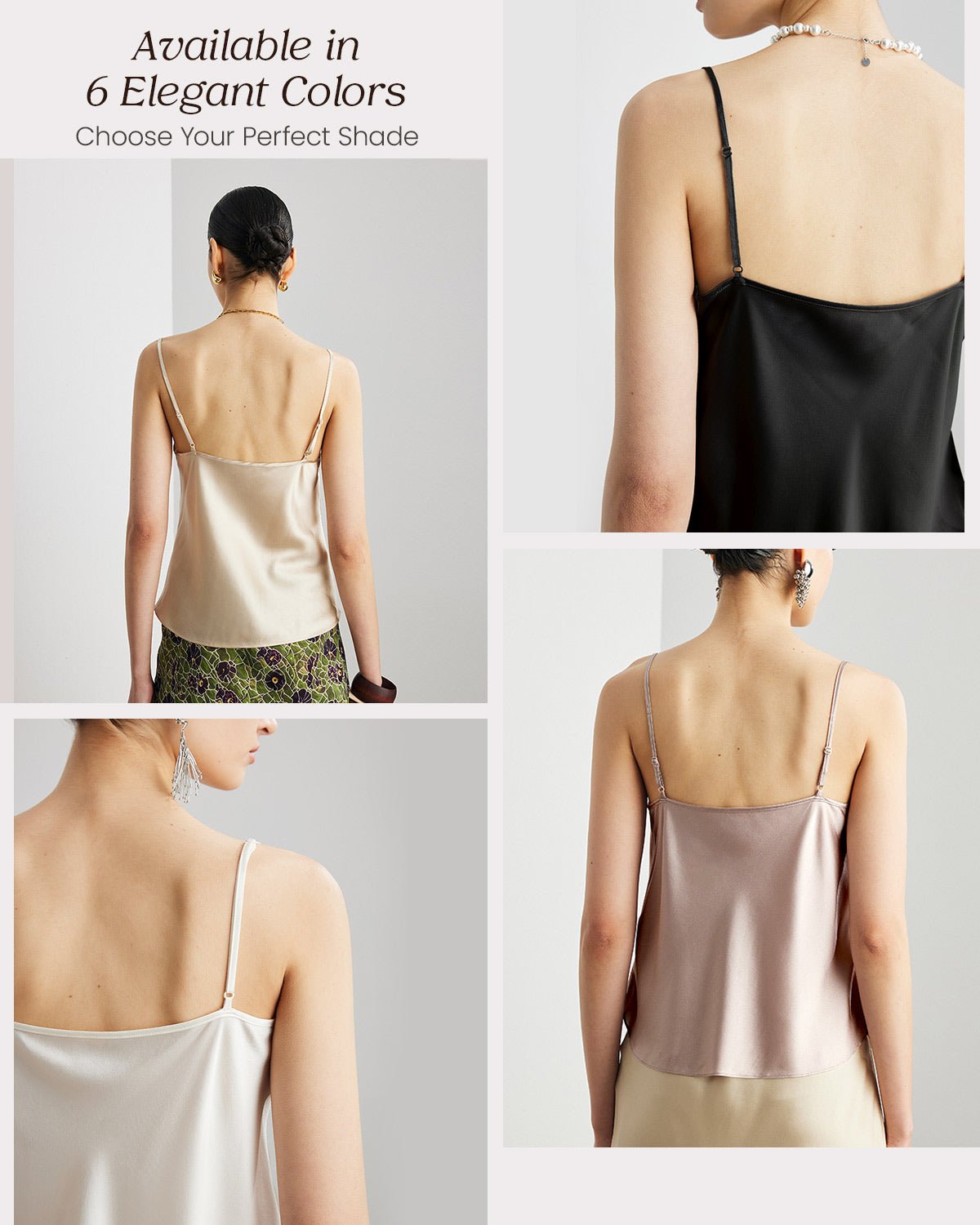 Womens 100% Mulberry Silk Tank Top, 22 Momme, Cowl Neck with Adjustable Spaghetti Straps, Loose Fit Casual Flowy Cami - FEELITS