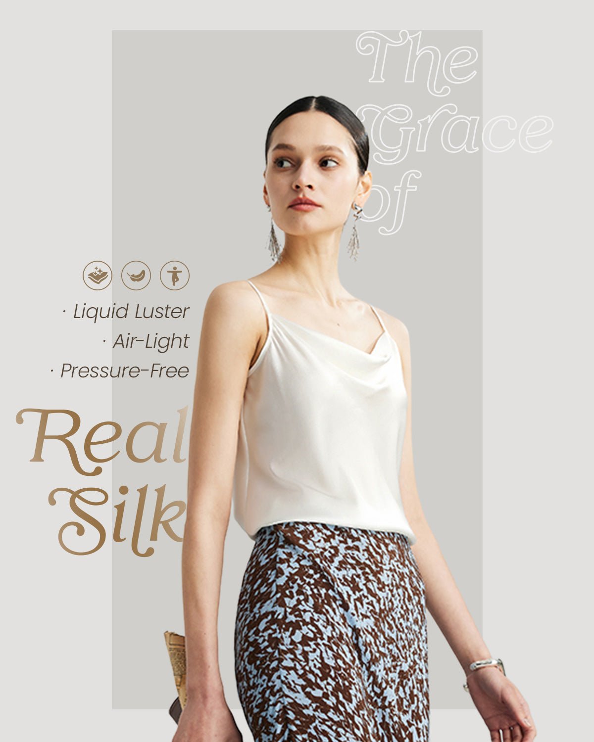 Womens 100% Mulberry Silk Tank Top, 22 Momme, Cowl Neck with Adjustable Spaghetti Straps, Loose Fit Casual Flowy Cami - FEELITS