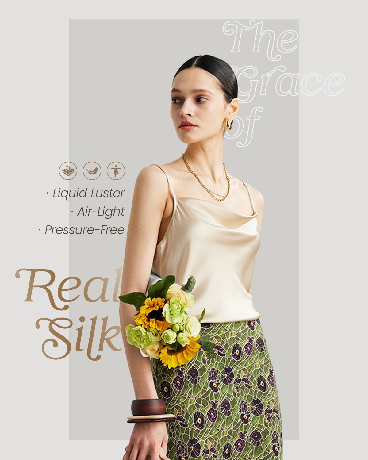 Womens 100% Mulberry Silk Tank Top, 22 Momme, Cowl Neck with Adjustable Spaghetti Straps, Loose Fit Casual Flowy Cami - FEELITS