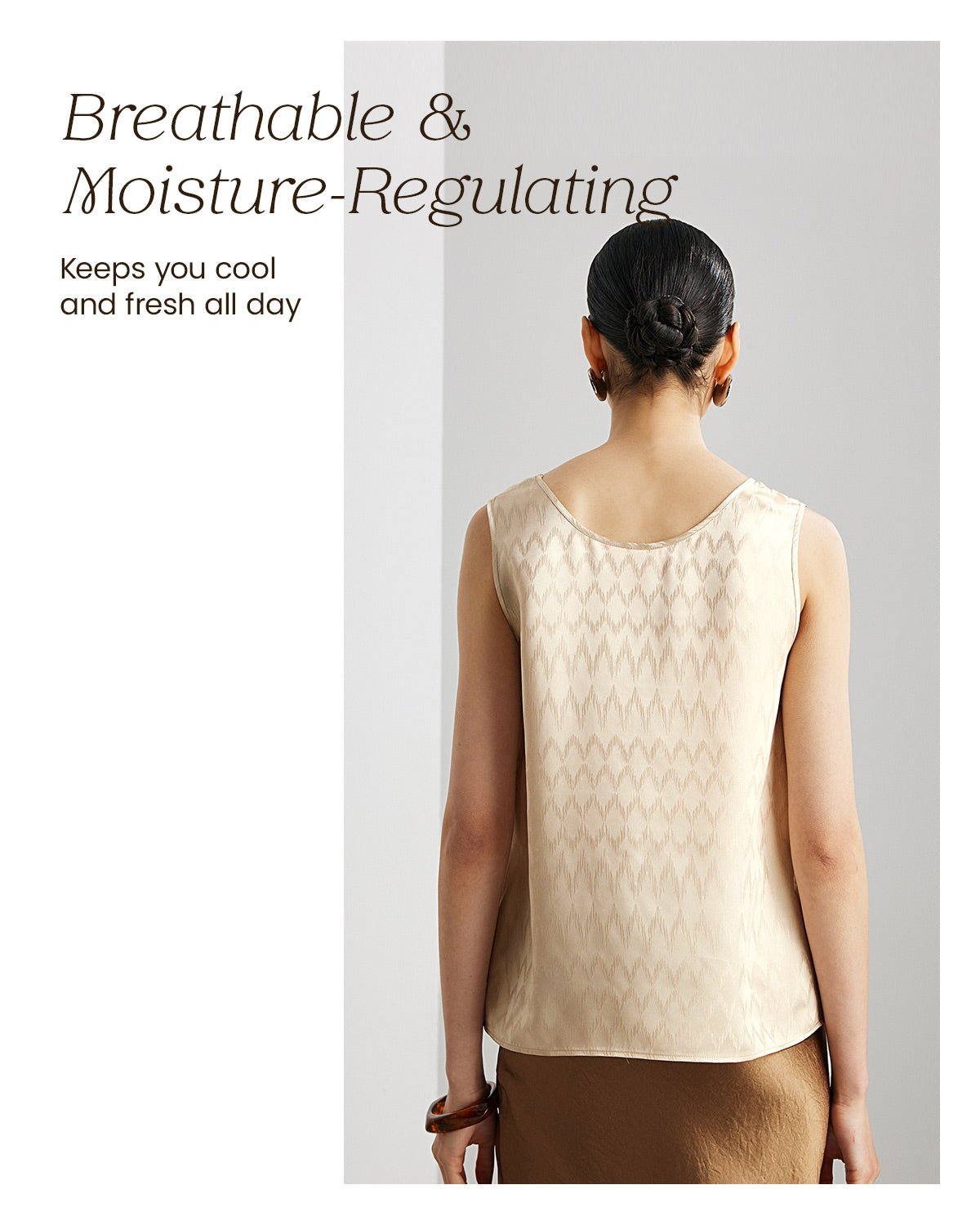 Womens 100% Mulberry Silk Tank Top - 22 Momme Silk with Jacquard Design, Loose Fit Casual Flowy Sleeveless Top Outfit - FEELITS