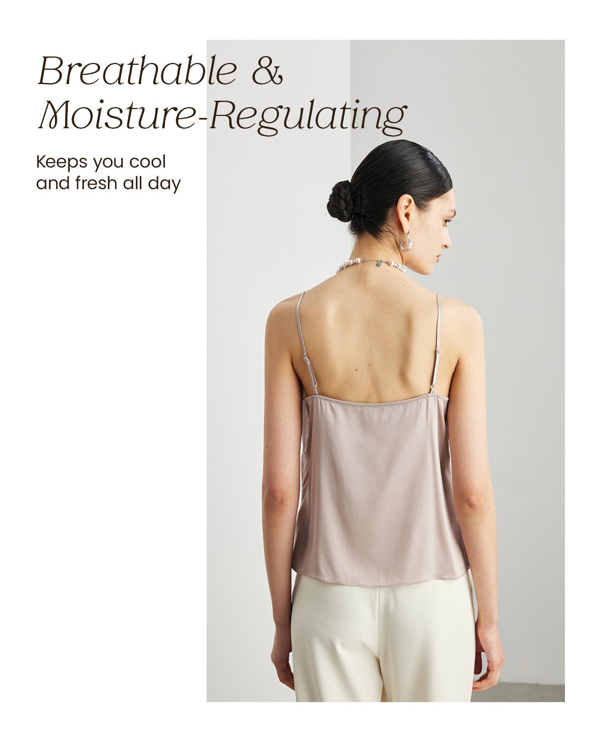 Womens 100% Mulberry Silk V - Neck Tank Top with Lace Trim, 22 Momme Silk, Adjustable Spaghetti Straps, Loose Fit Cami - FEELITS