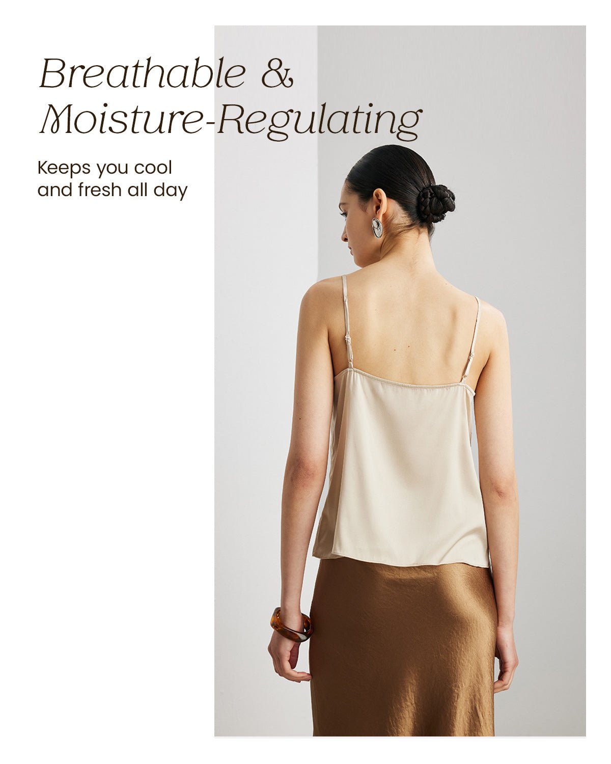 Womens 100% Mulberry Silk V - Neck Tank Top with Lace Trim, 22 Momme Silk, Adjustable Spaghetti Straps, Loose Fit Cami - FEELITS