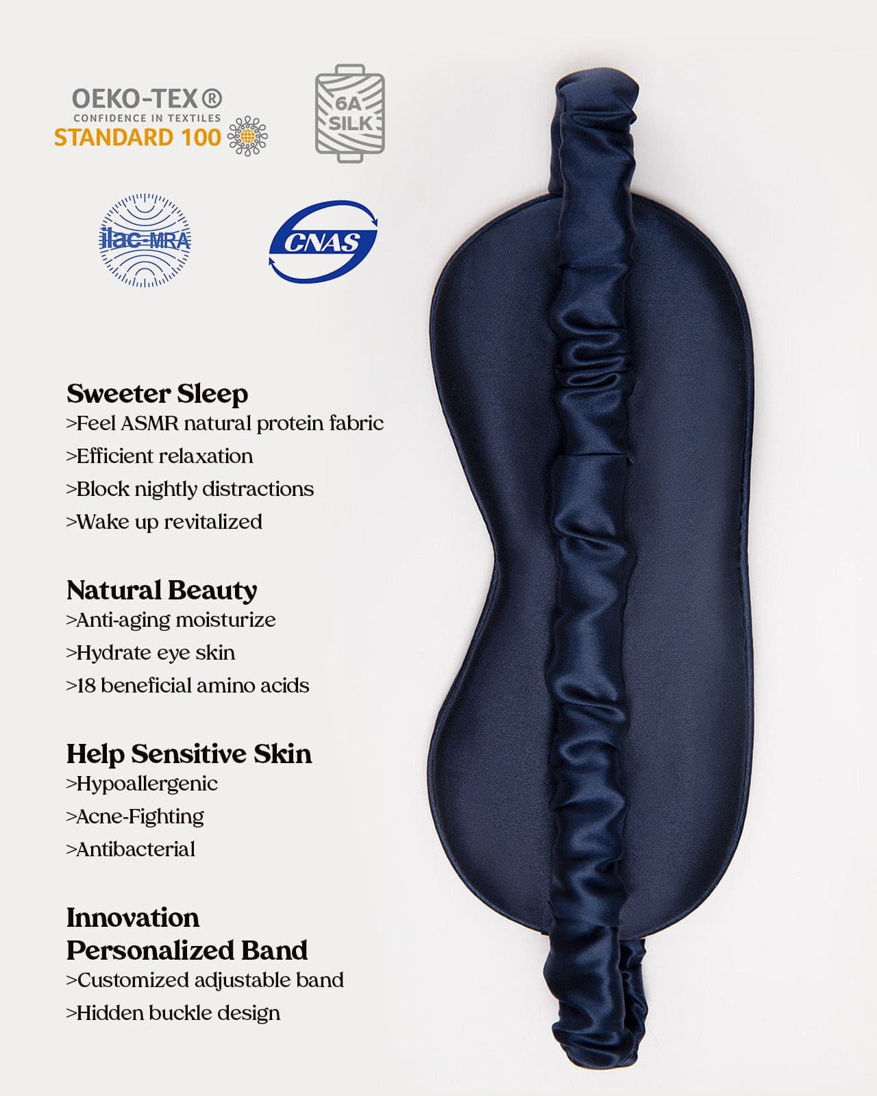 FEELITS 100% Royal Mulberry Silk. Natural Beauty Sleep Eye Mask- 22-momme  Lapis Blue