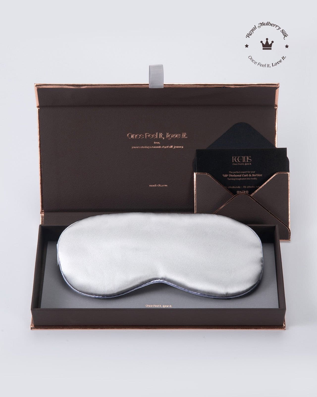 FEELITS 100% Royal Mulberry Silk. Natural Beauty Sleep Eye Mask- 22-momme  Silver Grey