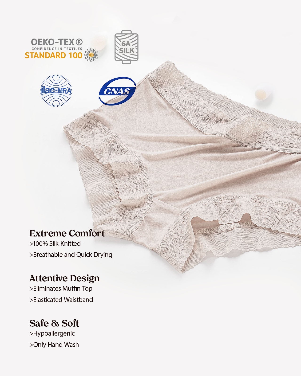 FEELITS 100% Royal Mulberry Silk. Extreme Comfort Mid-Waist Silk Knitted Hipster Underwear For Women - FEELITS