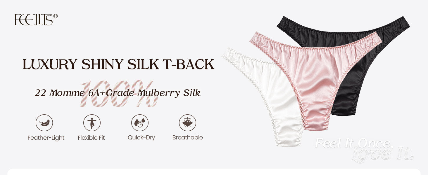 SPA34 low-rise T-back panties in 22 momme 6A mulberry silk with breathable quick-dry comfort