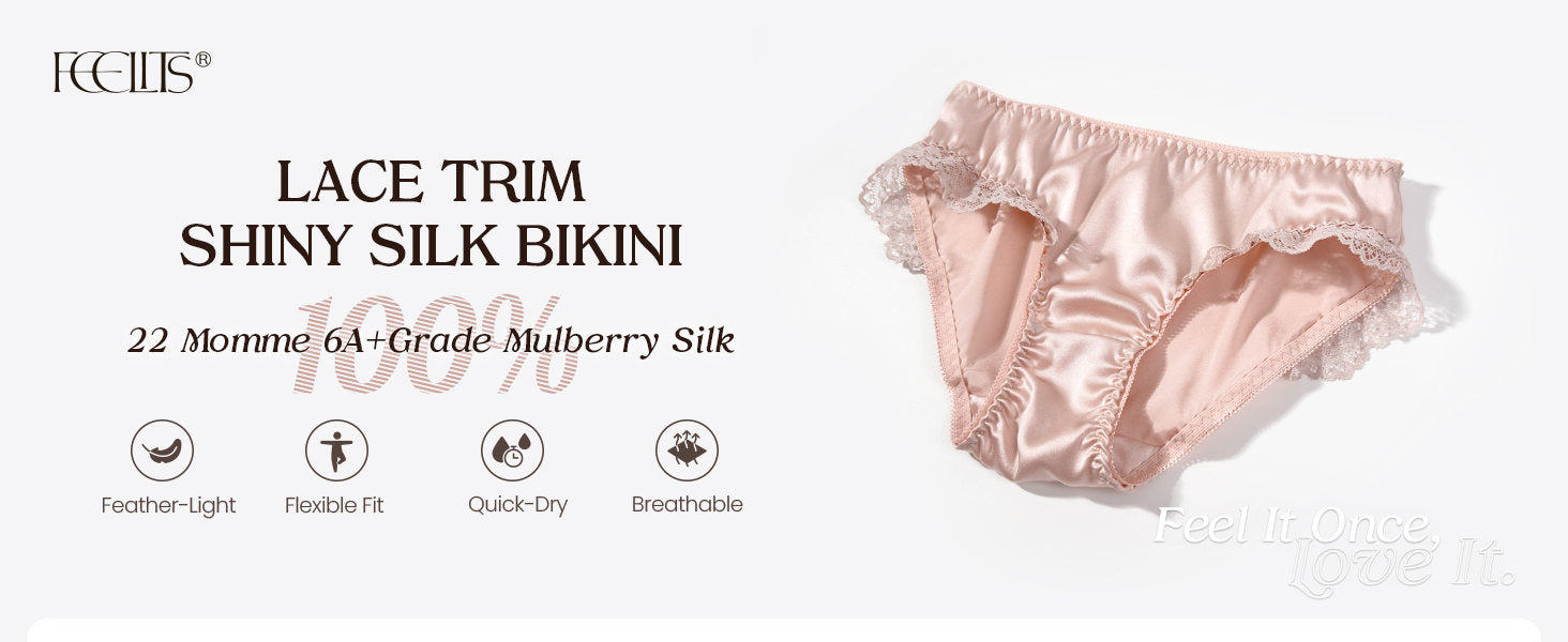 SPA43 low-rise lace trim bikini briefs in 22 momme 6A mulberry silk