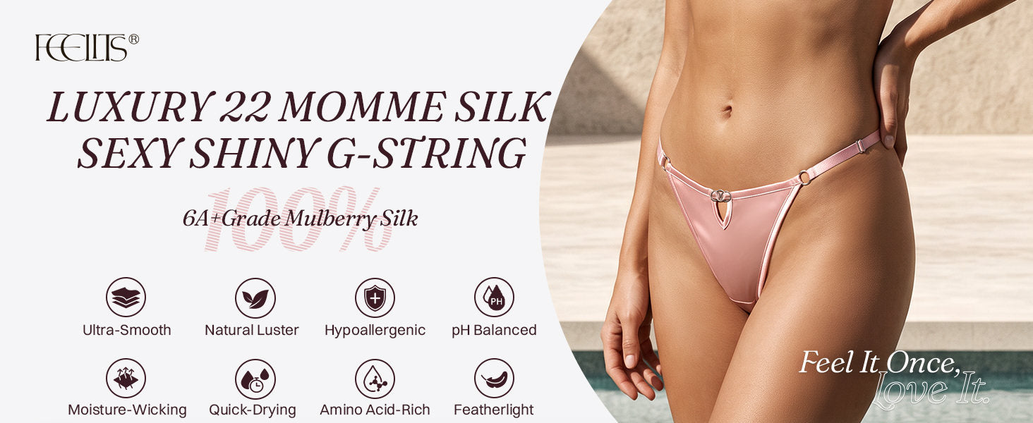 TH07 22 momme mulberry silk G-string thong with adjustable waistband