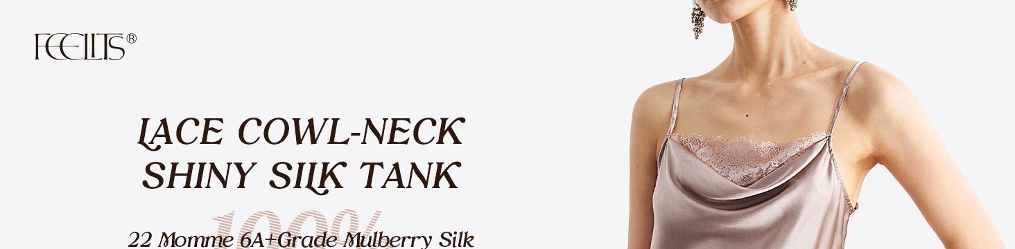 TK11 cowl neck lace-trim silk cami in 22 momme mulberry silk with adjustable straps