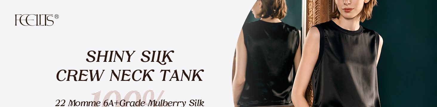 TK22 22 momme silk crew neck tank top with relaxed loose fit and satin finish